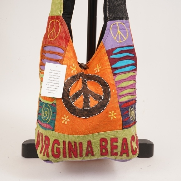 Shoreline Virginia Beach Orange With Peace Signs‎ Large Tote Bag - Picture 2 of 16